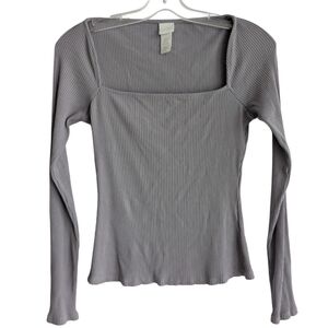 H&M Women's‎ Size Small Gray Stretch Long Sleeve Square Neck